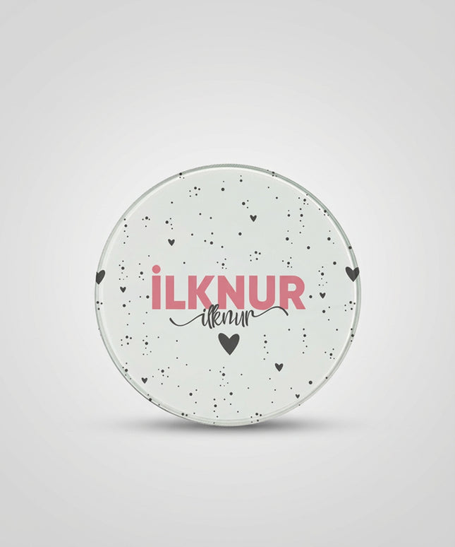 Kişiye Özel Kalpli Benekli 4'lü Paket Kristal Cam Bardak Altlığı – İsim Yazdırılabilir