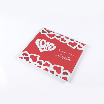 Kişiye Özel Kalpli Love 4’lü Paket Kristal Cam Bardak Altlığı – İsim & Tarih Yazdırılabilir