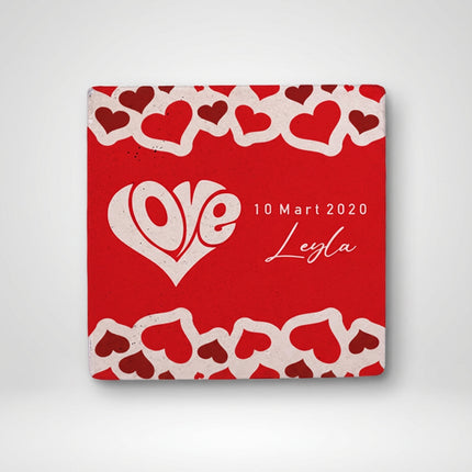 Kişiye Özel Kalpli Taş Bardak Altlığı – İsim & Tarih Yazdırılabilir