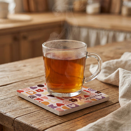 Kişiye Özel Love Kalp Taş Bardak Altlığı – İsim Yazdırılabilir