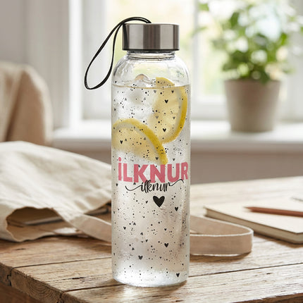 Benekli Kalp Cam Suluk Özel Kutu (İsim Baskılı)