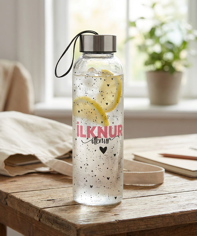 Benekli Kalp Cam Suluk Özel Kutu (İsim Baskılı)