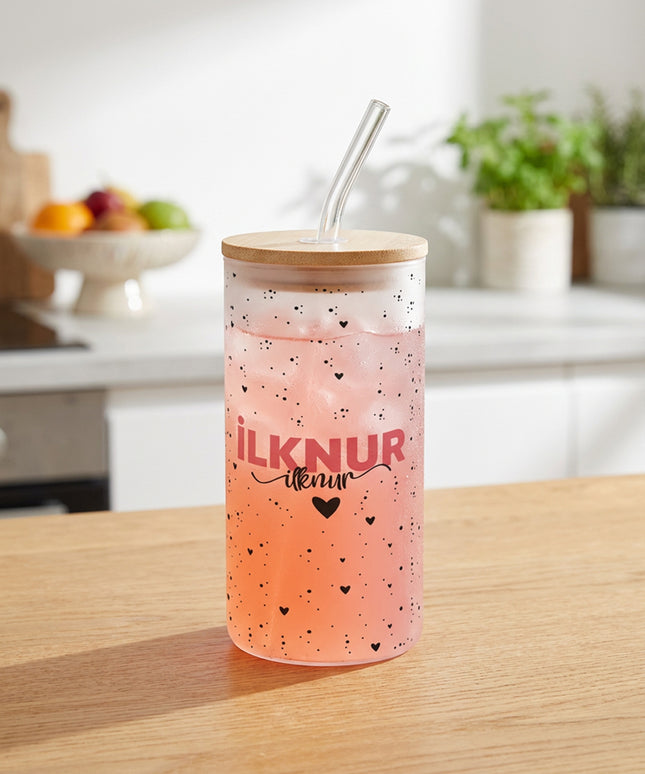 Benekli Kalp Cam Pipetli Suluk Özel Kutu (İsim Baskılı)