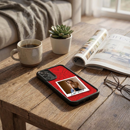 Kişiye Özel Samsung A Serisi Telefon Kılıfı Polaroid Kırmızı Kalp (Fotoğraflı & İsimli) | tasarla kutla