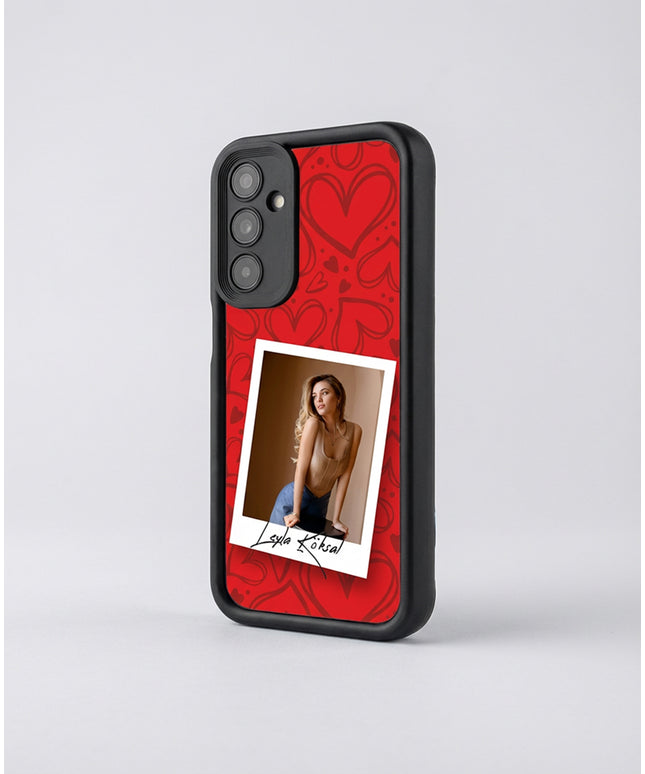 Kişiye Özel Samsung A Serisi Telefon Kılıfı Polaroid Kırmızı Kalp (Fotoğraflı & İsimli) | tasarla kutla