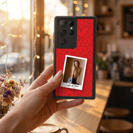 Kişiye Özel Samsung A Serisi Telefon Kılıfı Polaroid Kırmızı Kalp (Fotoğraflı & İsimli) | tasarla kutla