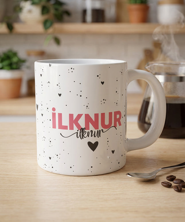 Benekli Kalp Kupa Özel Kutu (İsim Baskılı)