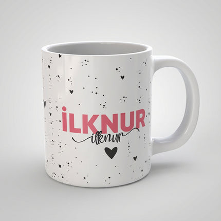 Beyaz Kalpli - Benekli - İsimli Kupa (300 ml) – Kişiye Özel Baskı