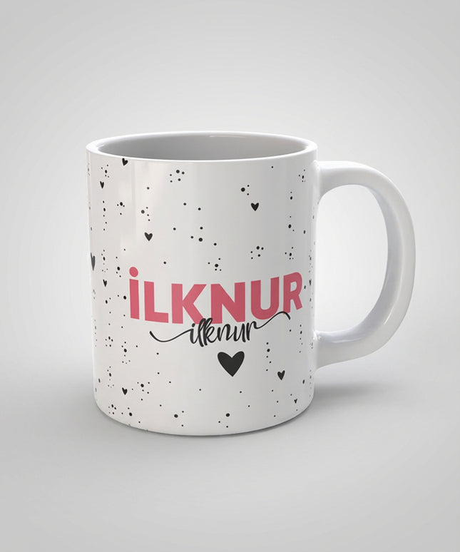 Beyaz Kalpli - Benekli - İsimli Kupa (300 ml) – Kişiye Özel Baskı