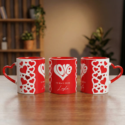 Kişiye Özel Kalpli Kupa – İsim & Tarih Yazdırılabilir