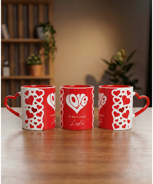 Kişiye Özel Kalpli Kupa – İsim & Tarih Yazdırılabilir