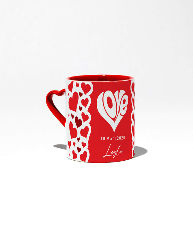 LoveKalp Kalp Kulplu Kupa Özel Kutu (İsim Tarih Baskılı)