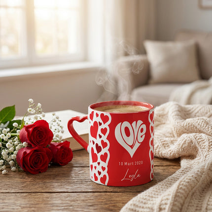 Kişiye Özel Kalpli Kupa – İsim & Tarih Yazdırılabilir