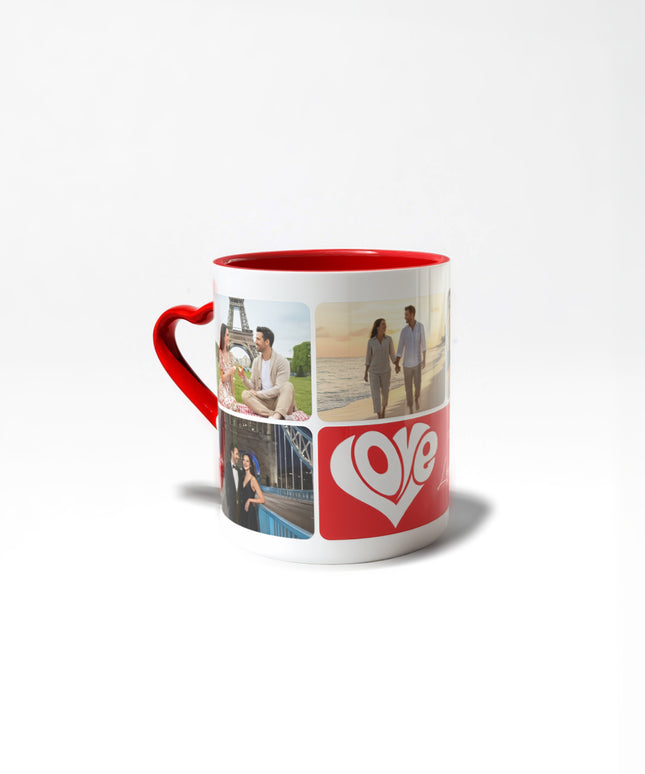 Kişiye Özel Kalpli Kupa – İsim & Tarih & 6'lı Fotoğraf