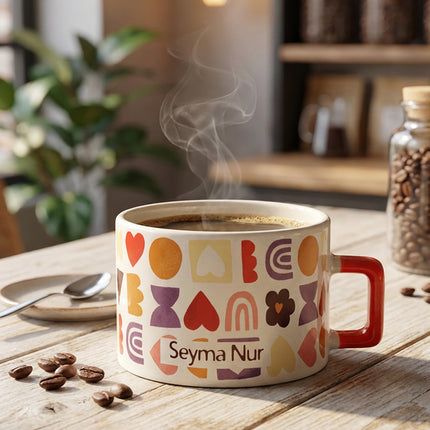 Kırmızı Kulplu Nescafe Fincanı – LoveKalp - İsimli
