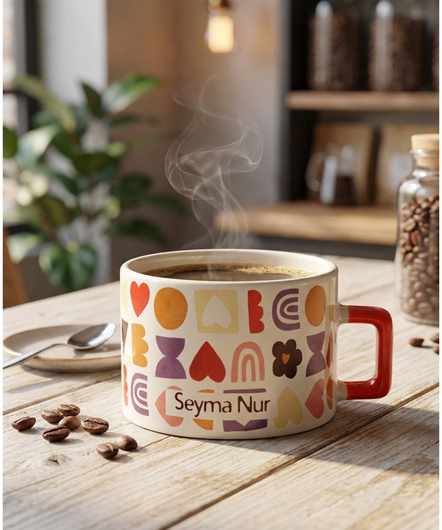 Kırmızı Kulplu Nescafe Fincanı – LoveKalp - İsimli