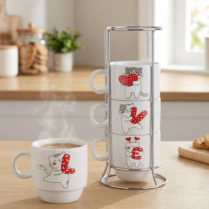 CatLove Standlı 4’lü Fincan Seti (Stand Dahil)