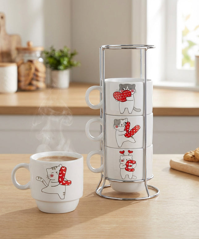 CatLove Standlı 4’lü Fincan Seti (Stand Dahil)