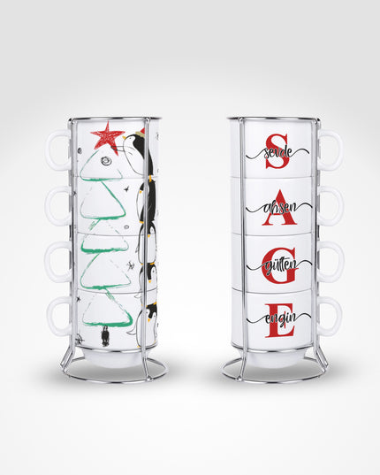 Standlı 4'lü Fincan Seti (Penguen + İsim)