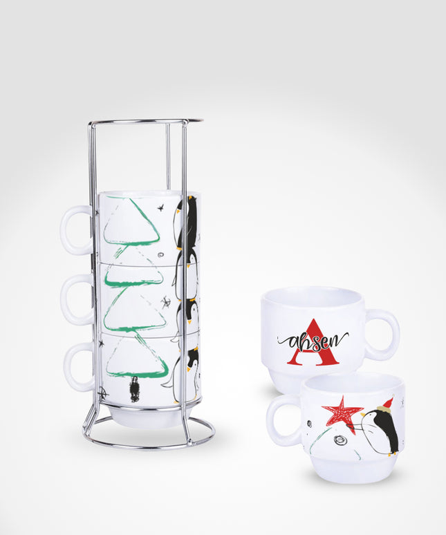 Standlı 4'lü Fincan Seti (Penguen + İsim)