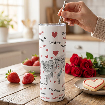 Sevgili Öpücük Metal Pipetli Termos Özel Kutu