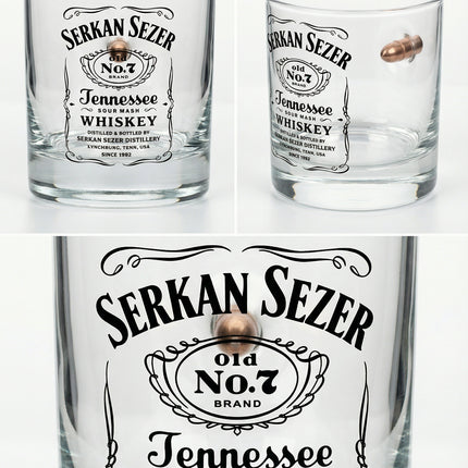 JD Etiket Mermili Viski Bardağı + 4 Adet Viski Taşı (İsim Baskılı)