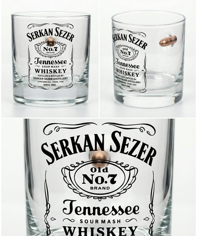 JD Etiket Mermili Viski Bardağı + 4 Adet Viski Taşı (İsim Baskılı)