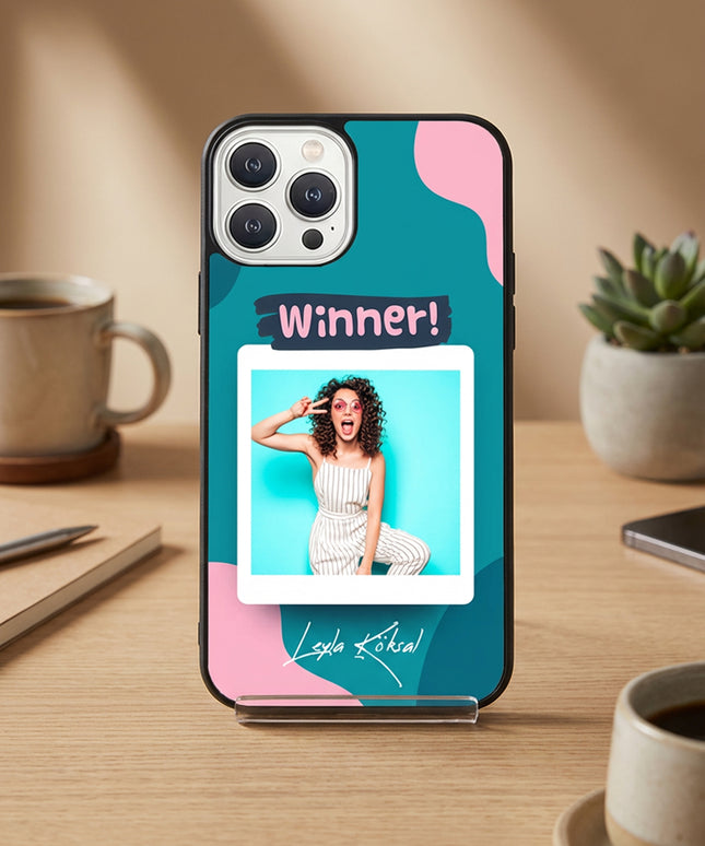 Kişiye Özel iPhone Telefon Kılıfı Polaroid Winner (Fotoğraflı & İsimli) | tasarla kutla