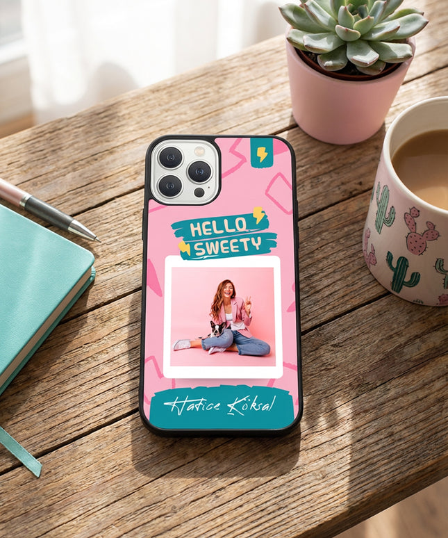 Kişiye Özel iPhone Telefon Kılıfı Polaroid Pembe (Fotoğraflı & İsimli) | tasarla kutla