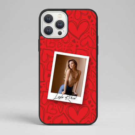 Kişiye Özel iPhone Telefon Kılıfı Polaroid Kırmızı Kalp (Fotoğraflı & İsimli) | tasarla kutla