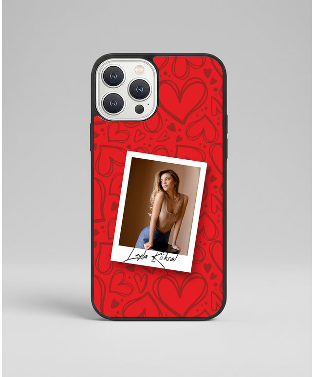 Kişiye Özel iPhone Telefon Kılıfı Polaroid Kırmızı Kalp (Fotoğraflı & İsimli) | tasarla kutla
