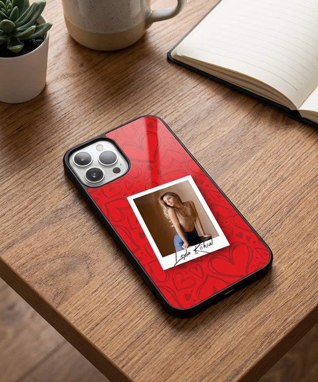 Kişiye Özel iPhone Telefon Kılıfı Polaroid Kırmızı Kalp (Fotoğraflı & İsimli) | tasarla kutla