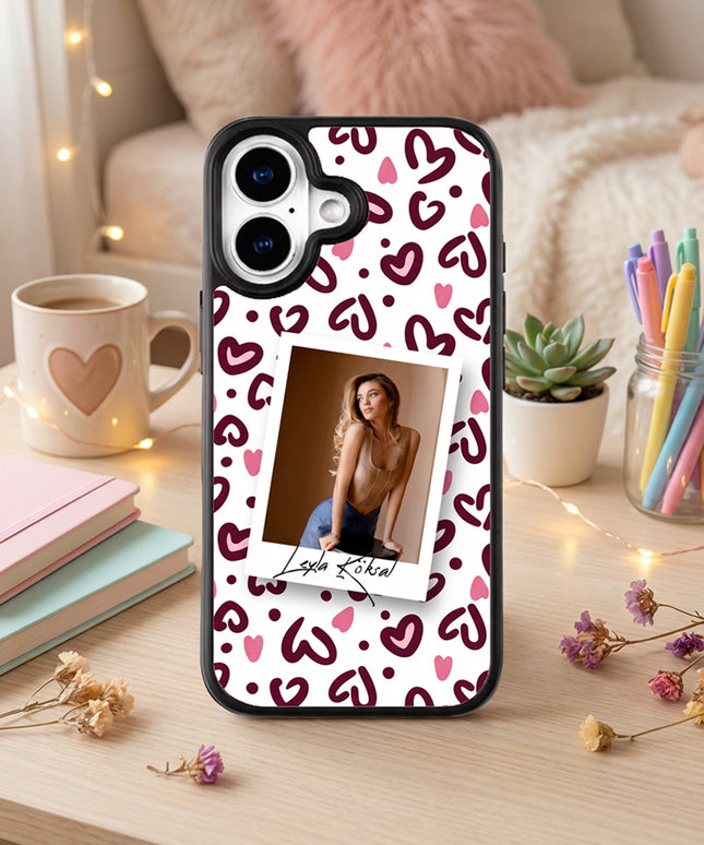Kişiye Özel iPhone Telefon Kılıfı Polaroid Kalpli (Fotoğraflı & İsimli) | tasarla kutla