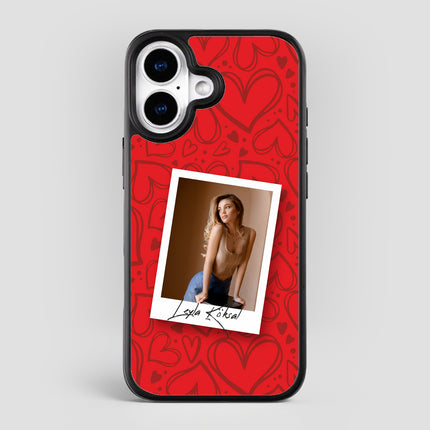 Kişiye Özel iPhone Telefon Kılıfı Polaroid Kırmızı Kalp (Fotoğraflı & İsimli) | tasarla kutla
