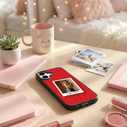 Kişiye Özel iPhone Telefon Kılıfı Polaroid Kırmızı Kalp (Fotoğraflı & İsimli) | tasarla kutla