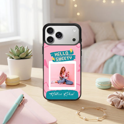 Kişiye Özel iPhone Telefon Kılıfı Polaroid Pembe (Fotoğraflı & İsimli) | tasarla kutla