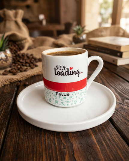 Metal Yılbaşı Hediye Kutusu – El Örgüsü Cüzdan & Kahve Fincanı